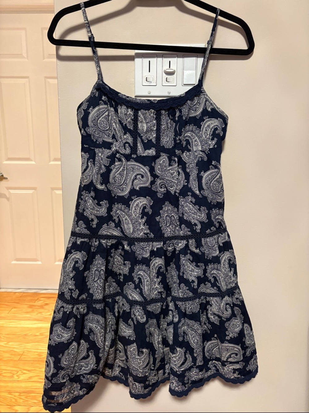 Juicy Couture Navy and White Paisley Spaghetti Strap Dress